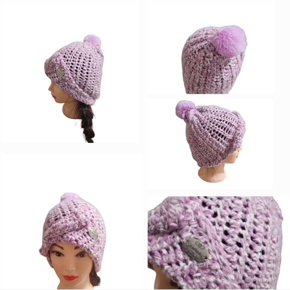 Hand Crafted Crochet 2-piece Set Fringe Scarf & Winter beanie Purple chunky knit - Picture 4 of 17